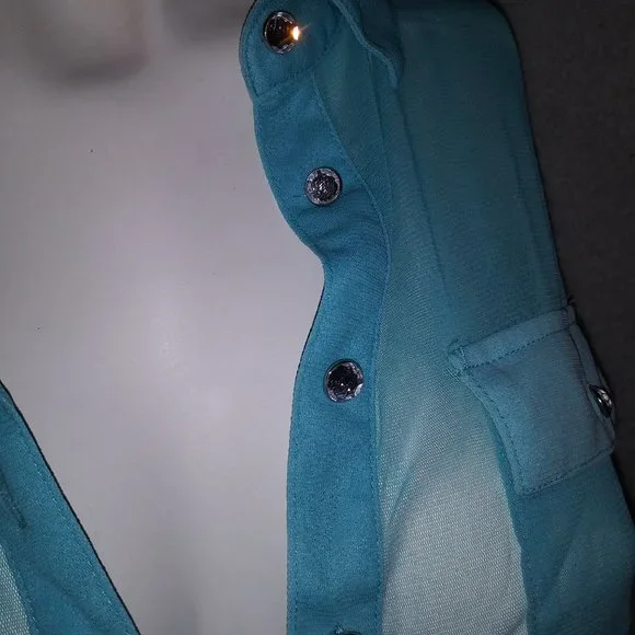 INC International Concepts Baby Blue Sheer Long Sleeve Blouse - Picture 8 of 10